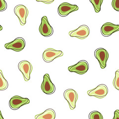 Natural seamless pattern with green simple avocado ornament. Isolated fruit food artwork.