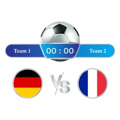 Germany VS France Scoreboard Broadcast Graphic and Lower Thirds Template for sports like soccer and football. Vector illustration scoreboard team broadcast graphic and lower thirds template for sports
