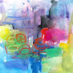 Abstract rainbow colorful wall art or wallpaper or background watercolor and pastel painting, hand drawn artwork
