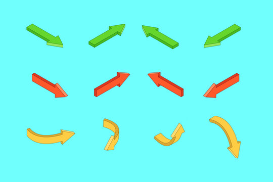 set of isometric arrows, different colors and shapes