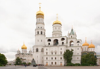  Kremlin.View of the cathedrals.Tourists visiting the sig