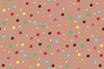 Seamless pattern with pastry sprinkles and dragees on a beige background.