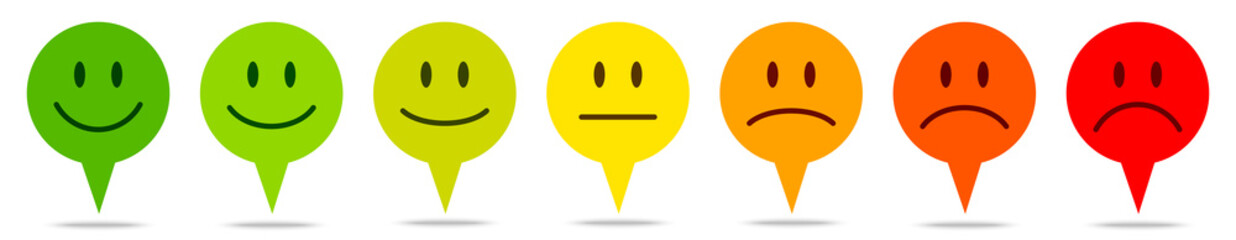 Sieben Runde Bunte Sprechblasen Feedback Gesichter Grün Zu Rot