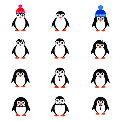 Penguin icons set  flat design illustration