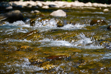 rough water in the mountains, water flows over the rocks, forest, nature, mountains, waterfall, background, cascade, stream, nature of the carpathians, mountain river