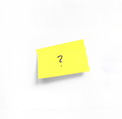 Isolated Yellow sticker with Question mark on white Whatman paper. Concept programming, testing,...