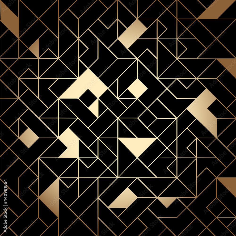 Poster golden and black art deco seamless pattern background with shiny lines and shapes
