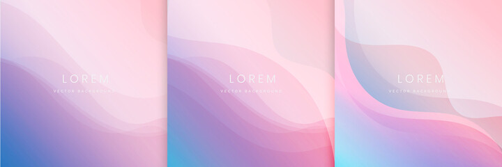 Set of abstract soft pink and light blue waves lines background. Modern concept.