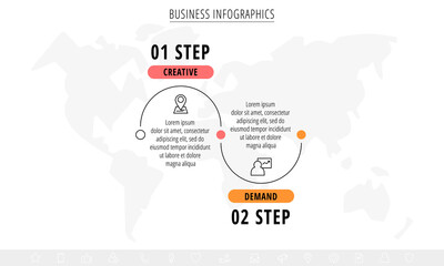 Line minimal infographics timeline with two steps. Chart process template. Modern vector for company or corporate business project and presentation