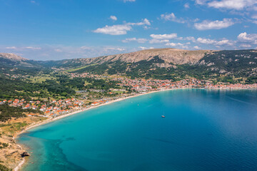 Aerial view of the beach, Krk, Baska Croatia