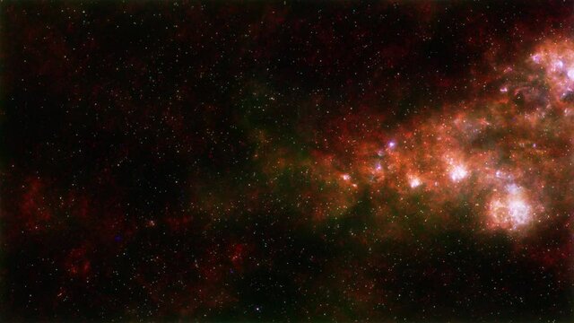 Space Flight outer space exploration travel to Small Magellanic Cloud galaxy. 4K 3D abstract Sci-Fi space exploration to The Dwarf Galaxy's Star Bar and Dusty Wing. Furnished by NASA hubble image.