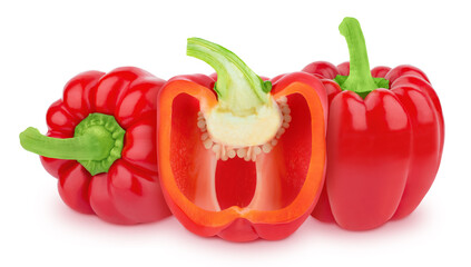 Vegetable composition with Bell peppers isolated on a white background.