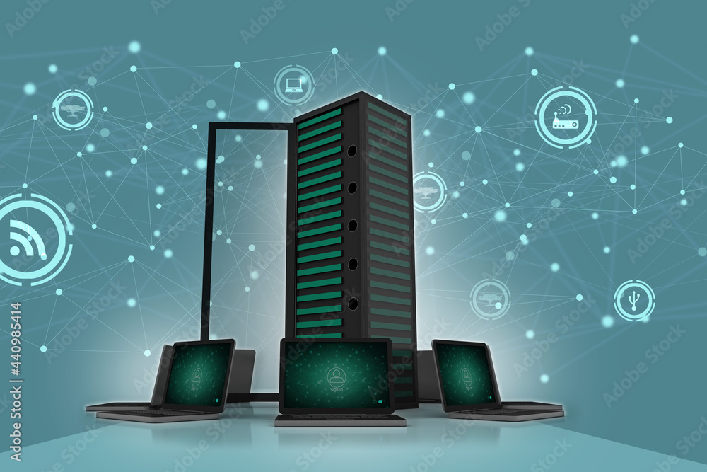 Poster 3d rendering technology computer network