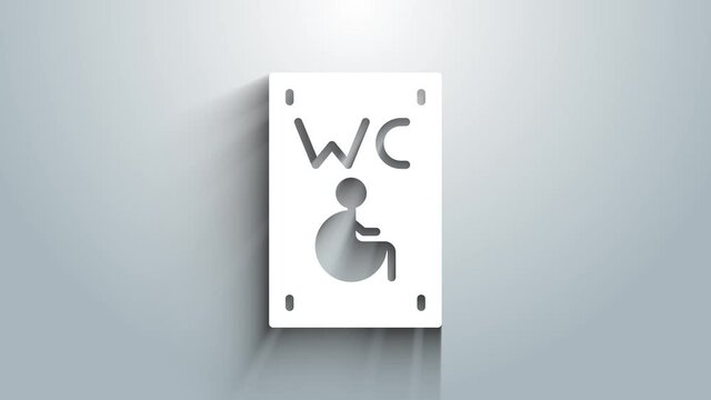 White Separated toilet for disabled persons icon isolated on grey background. Handicapped accessible male and female WC. 4K Video motion graphic animation