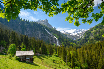Fototapeta na wymiar idyllic waterfalls in Lauenenvalley, Bernese Alps, Switzerland