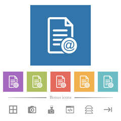 Send document as email flat white icons in square backgrounds