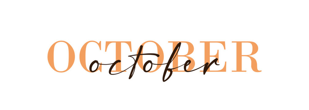 Hello October card. One line. Lettering poster with text. Vector EPS 10. Isolated on white background