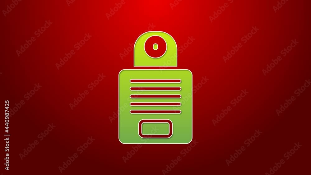 Poster green line intercom icon isolated on red background. 4k video motion graphic animation