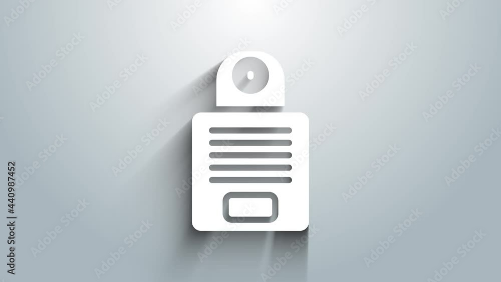 Poster white intercom icon isolated on grey background. 4k video motion graphic animation