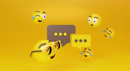 Fototapeta na wymiar Emoji display various expressions 3d rendering on yellow background