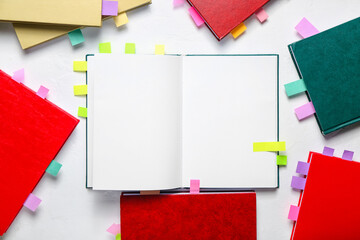 Books with bookmarks on white background