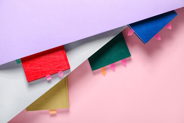 Books with bookmarks on color background