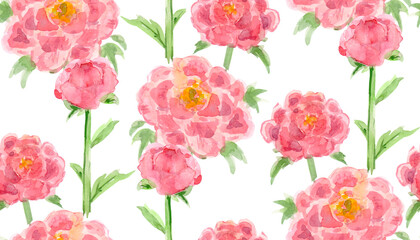 seamless texture with simple sketching of pink flowers. watercolor painting