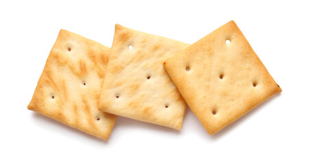 Tasty crackers on white background