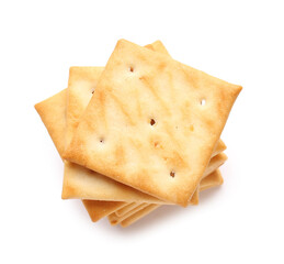 Fototapeta premium Tasty crackers on white background