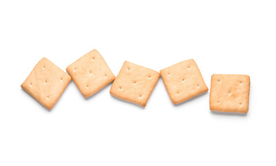 Tasty crackers on white background
