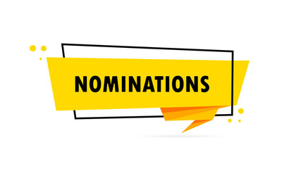 Nominations. Origami style speech bubble banner. Sticker design template with Nominations text. Vector EPS 10. Isolated on white background