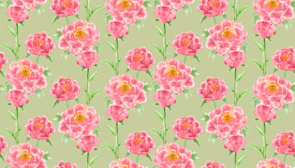 cute seamless texture with simple sketching of pink flowers. watercolor painting