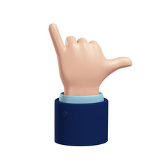 3D hand gesture of Shaka, call me hand sign, isolated illustration on a white background, 3D rendering