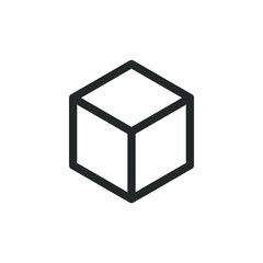 Cube icon. Hexagon shape symbol. 3d or three dimensional sign. Geometric polygon logo. Isometric perspective interface button. Vector illustration image.