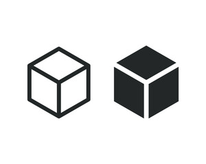 Cube icon. Hexagon shape symbol. 3d or three dimensional sign. Geometric polygon logo. Isometric perspective interface button. Vector illustration image.