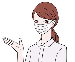 マスクをつけて案内をする看護師