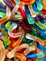 Full frame of colorful gummy worms