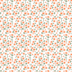 Trendy seamless vector floral pattern. Cute print made of small pink flowers. Summer and spring motifs. White background. Stock vector illustration.