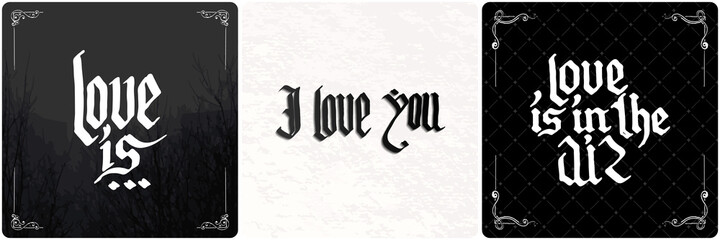 Vintage lettering collection. Gothic blackletter text. Vector clligraphic illustration set