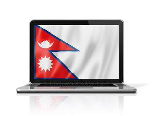 Nepalese flag on laptop screen isolated on white. 3D illustration