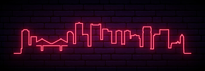 Red neon skyline of La Paz. Bright La Paz City long banner. Vector illustration.