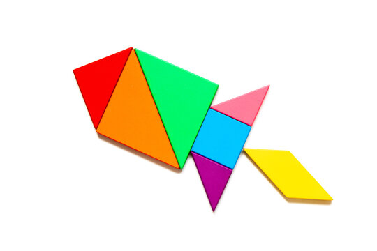 Color tangram puzzle in shape rocket or missile on white background