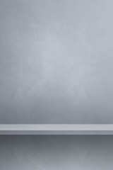 Empty shelf on a grey wall. Background template. Vertical backdrop