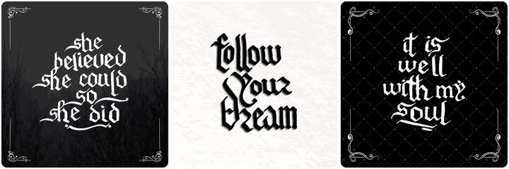 Vintage lettering collection. Gothic blackletter text. Vector clligraphic illustration set