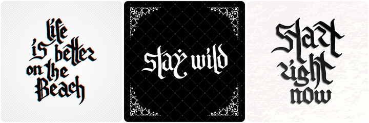 Vintage lettering collection. Gothic blackletter text. Vector clligraphic illustration set