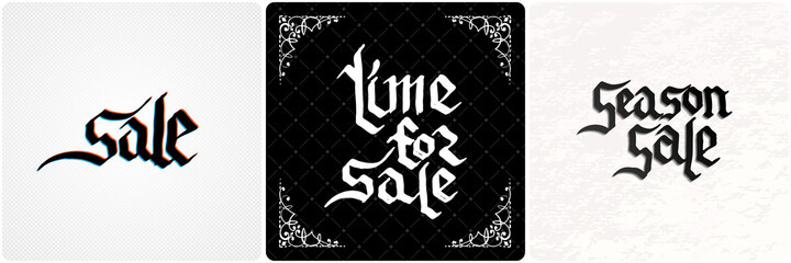 Vintage lettering collection. Gothic blackletter text. Vector clligraphic illustration set