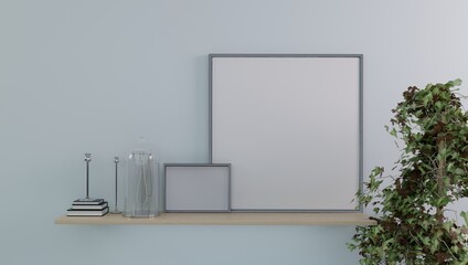 Mockup poster frame close up in minimalist modern interior background, 3d render