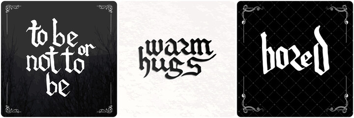 Vintage lettering collection. Gothic blackletter text. Vector clligraphic illustration set