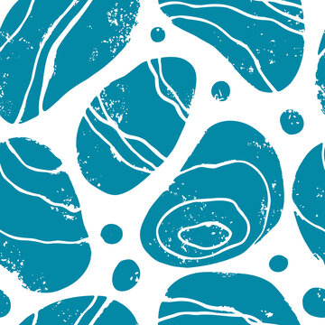 Textured beach pebbles seamless pattern. Beautiful sea stones. Vector shabby hand drawn illustration