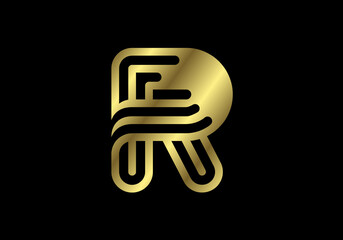 Golden capital letter R. Graphic alphabet symbol for logo, Poster, Invitation. vector illustration